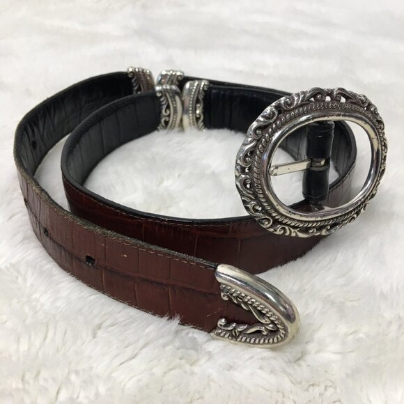 Brighton Womens Reversible Silver Black Brown Leather Belt size Medium main image 10